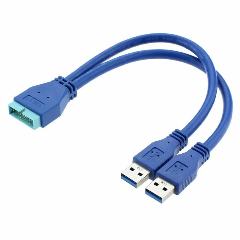 2 USB 3.0 A to 20 Pin Male Header Motherboard Extension Cable Y Splitter Adapter - Image 4 of 4