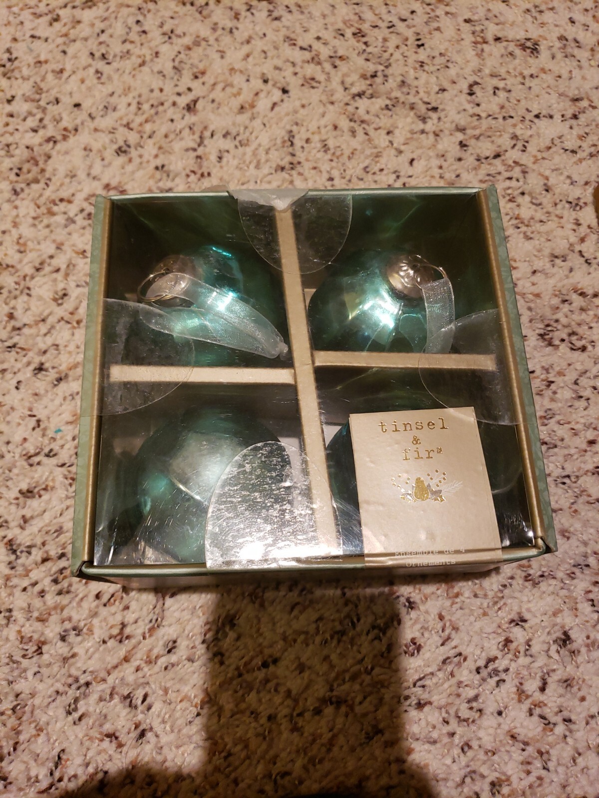 Tinsel and Fir Green Kugel Style Glass Heavyweight Christmas Ornaments