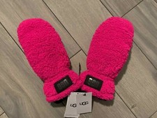 UGG WOMEN SHERPA MITTENS WITH LOGO PATCH, TOUCH SCREEN COMPATIBLE, ROCK ROSE,NWT