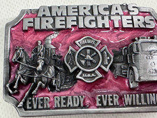 Vintage Siskiyou Buckle Co America's Firefighters Enamel Metal Belt Buckle
