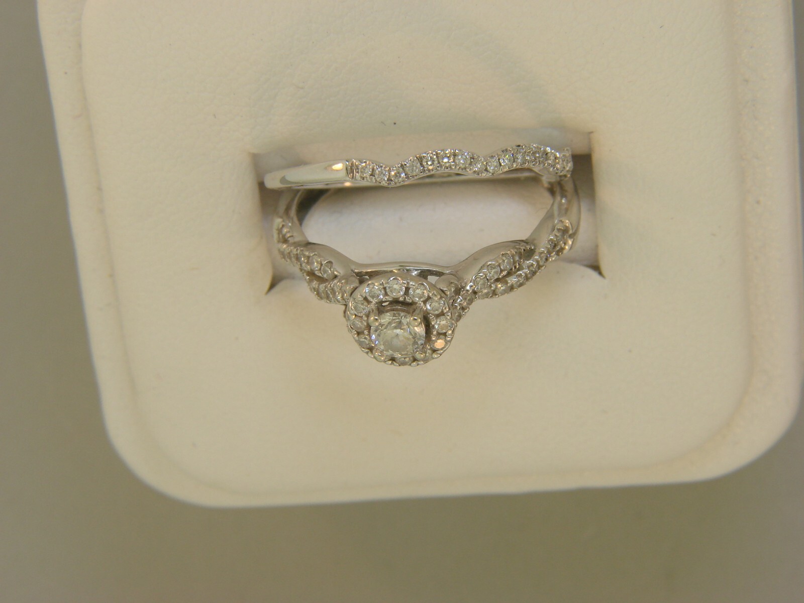 10k White Gold Diamond Engagement and Wedding Band Ring Set By Zale