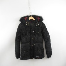 Desigual Yes Padded Puffer Coat Jacket Ladies Uk 16 Black Hooded Patterned