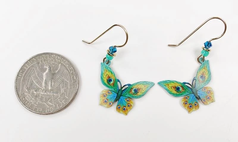 Sienna Sky Earrings 925 Sterling Silver Hook Green and Yellow Butterfly 1966 - Image 4 of 4