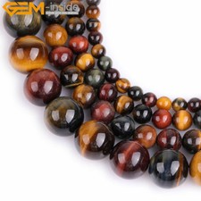 Natural Multicolor Tiger's Eye Gemstone Loose Beads For Jewelry Making 15" Bulk