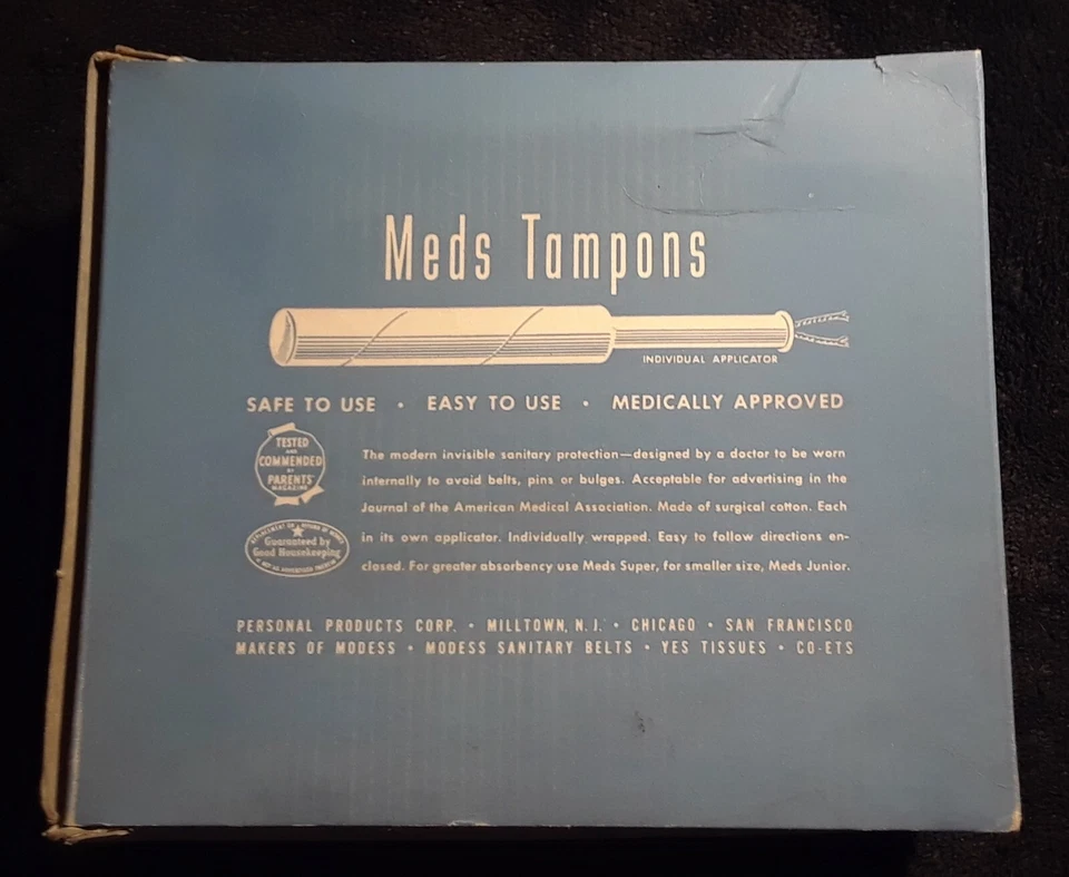 1940's Meds Regular Tampons Box Of 40  - Rare Early Vintage Feminine Hygiene! - Image 2 of 4