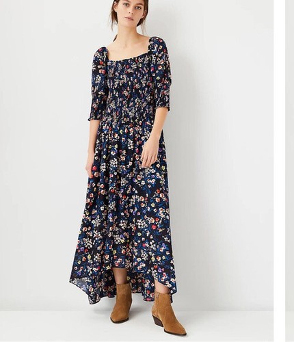 blue FLORAL SMOCKED MAXI DRESS 