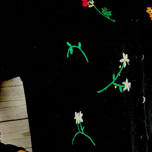 BFA Classics Cardigan Sweater Petite Large Black Colorful Floral Embroidery Knit - Picture 5 of 12