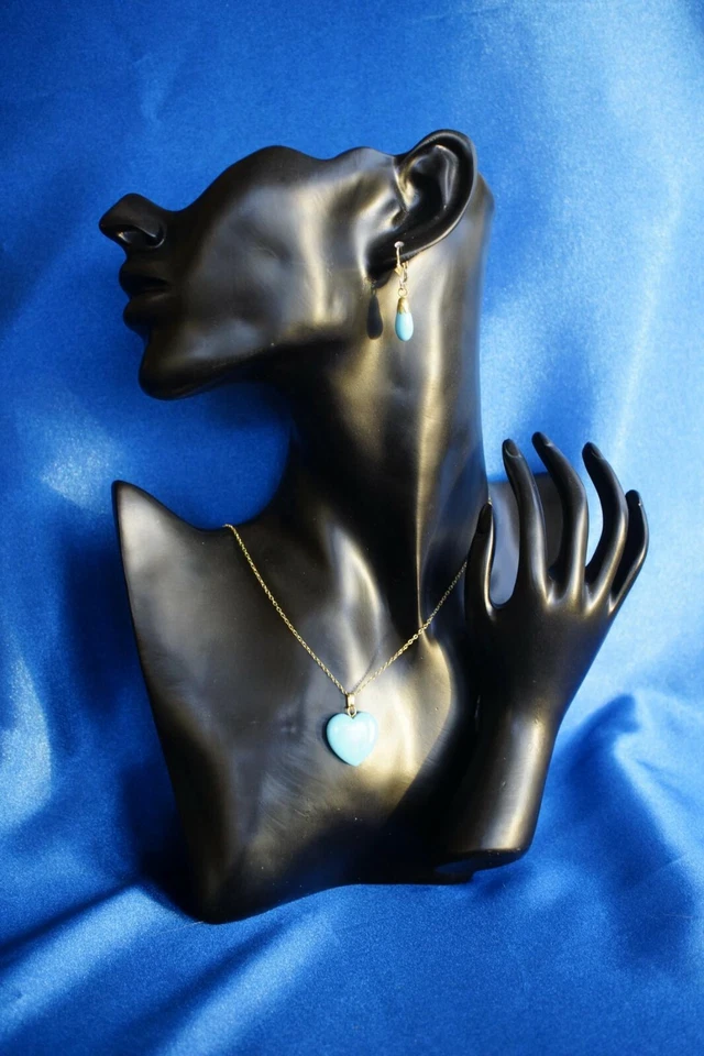 Set Kette + Ohrringe Hochzeit Trachten Gold Türkis Jugendstil - Bild 3 von 4