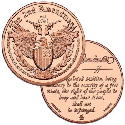 COPPER EAGLE 2ND AMENDMENT 1 AVDP OZ .999 PURE COPPER ROUND