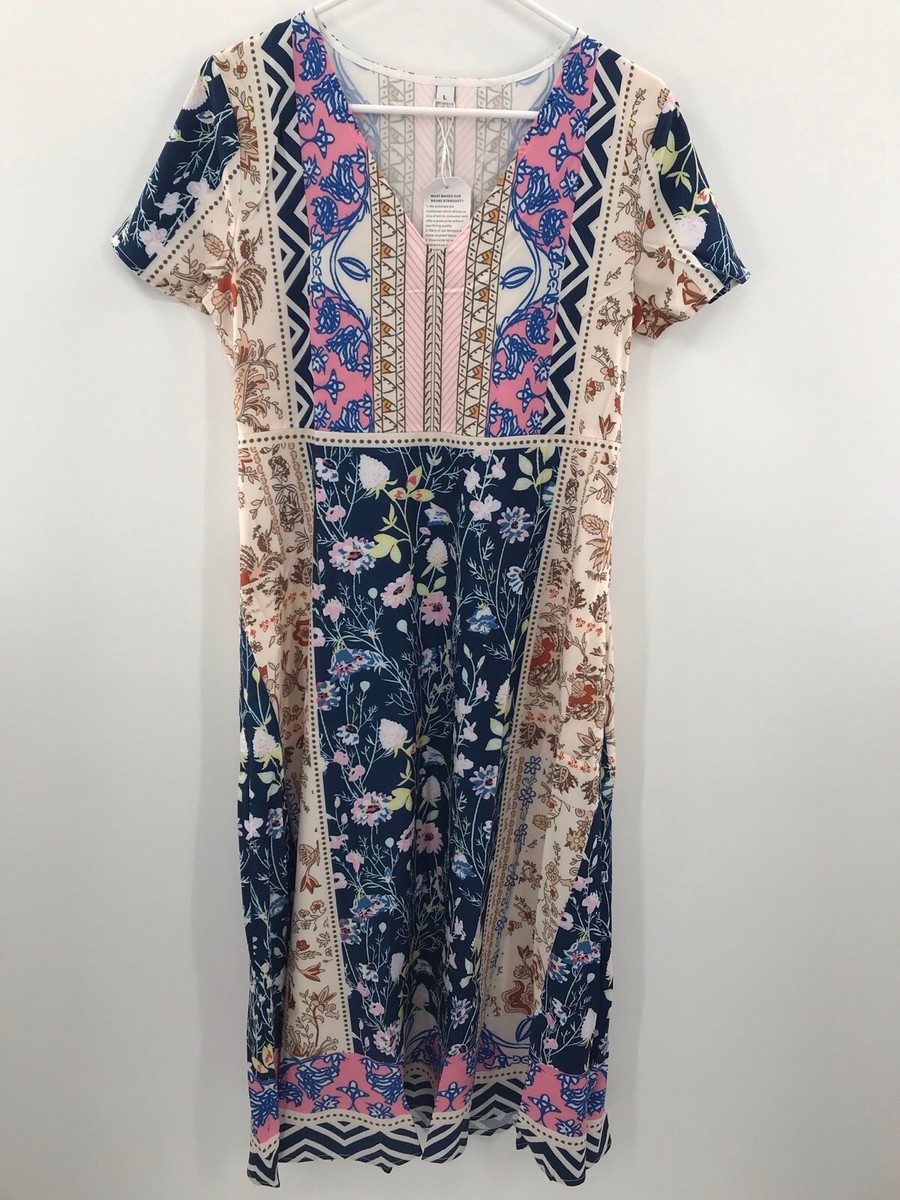 FASHION SAYS ME TOO STYLE SAYS ONLY ME Floral V-Neck Short-Sleeve Dress  L