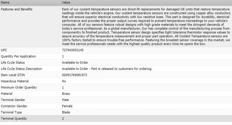 OEM Coolant Temperature Sensor for 2003-2007 VOLVO XC70 2.5L - Image 4 of 4