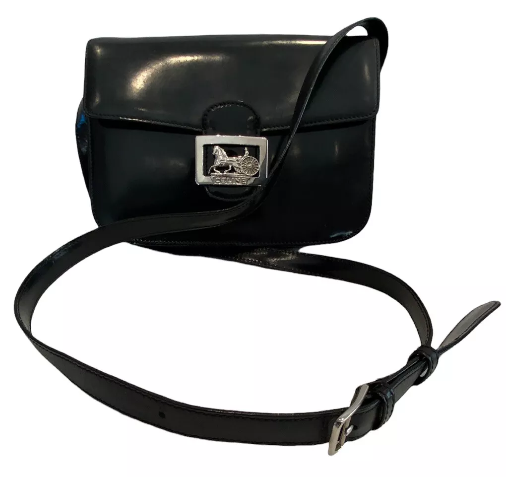 C LINE Vintage Horse Carriage Black Leather Cross Body Shoulder