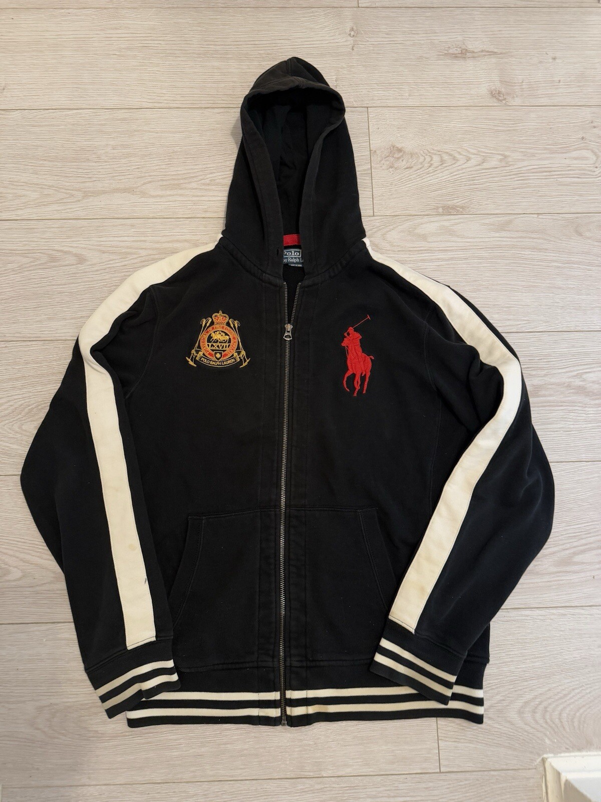 Polo Ralph Lauren Big Pony Vintage Felpa con Cappuccio Uomo Taglia Media Bianco e Nero