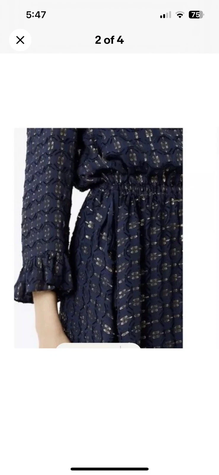 ABITO NUOVO SENZA ETICHETTE TORY BURCH GELSOMINO MISTO SETA VOLANT RIGHE METALLIZZATE BLU NAVY tg 0 $498