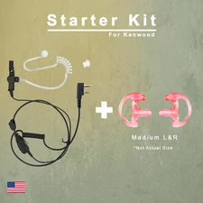 FBI Acoustic PTT Earpiece + Medium Earmolds for Kenwood/Baofeng Radios H777 UV5R