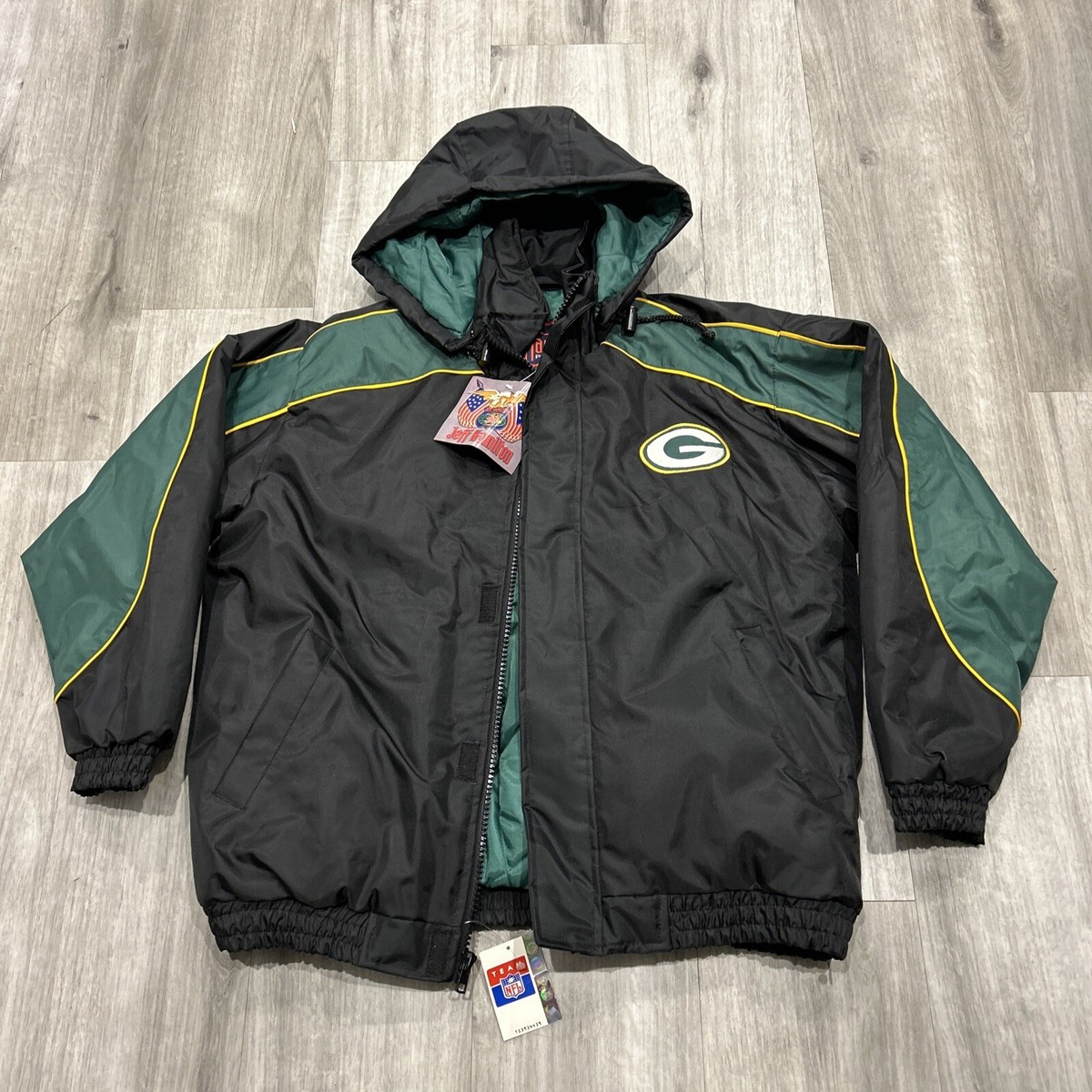 Jeff Hamilton Green Bay Packers Puffer Jacket Mens S Green Vintage 
