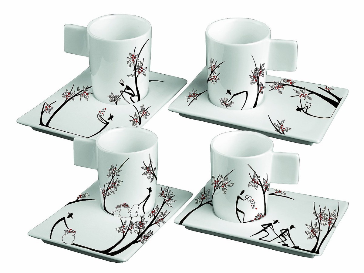 Deagourmet ORIGINI 8pc White Porcelain Espresso Cup & Saucer Set