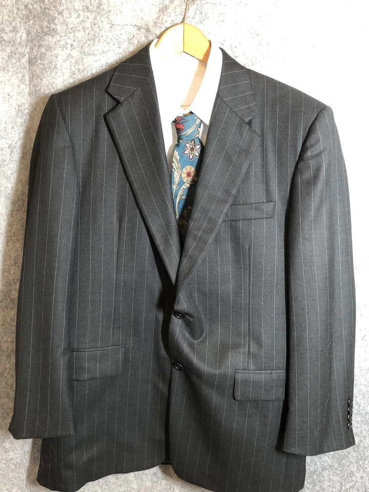 Traje Hickey Freeman Para Hombres 40 Corto Gris Rayas Loro Piana Super 120s Hecho en EE. UU. Foto 2 de 4