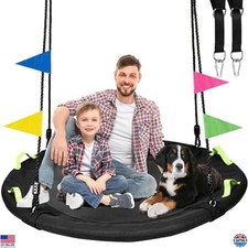 48" Black Tree Swing - Extra-Large Saucer, 900lbs Capacity, Adjustable Straps