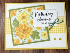 Stampin Up Card Kit Happy Birthday Blooms Floral Delight DSP - Makes 4 Cards