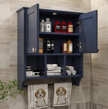 Bathroom Wall Cabinet Wall Mounted with Towel Bar 6 Shelves