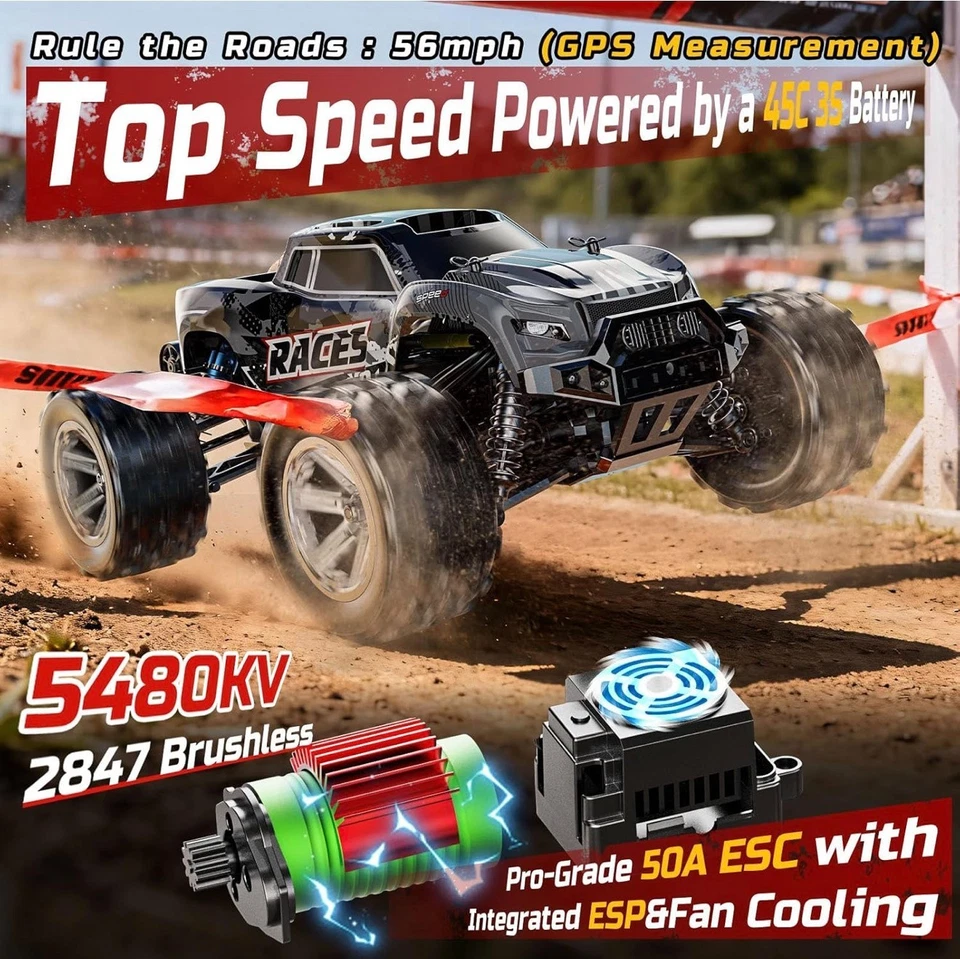 1/16 Fast Brushless RC Cars for 14+, Max 56mph, 2 3S Lipo Batterie Off-Road - Image 2 of 4