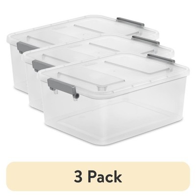 12.7 Quart Clear Modular Storage Box with Write-on Lid Latches 3-Pack Gray
