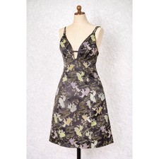 Urban Outfitters Goldfish Jacquard Satin Mini Dress Black V-Neck OB1597968 Small