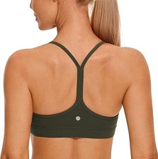 CRZ YOGA Butterluxe Sports Bra Size S Padded Y-Back Dark Green Yoga Bra