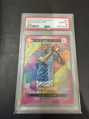 2024-25 Topps Inception UCC Soccer Star Quality Pink Erling Haaland /75 PSA 10
