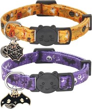 Halloween Cat Collar Cotton 2Pack Cat Collar With Bells Breakaway Collars 7-11''