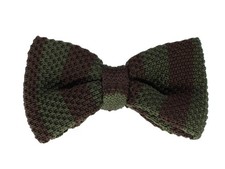 Men  s Knit Bow Tie Green  Brown Striped Pre-Tied Adjustable Vintage Woodland