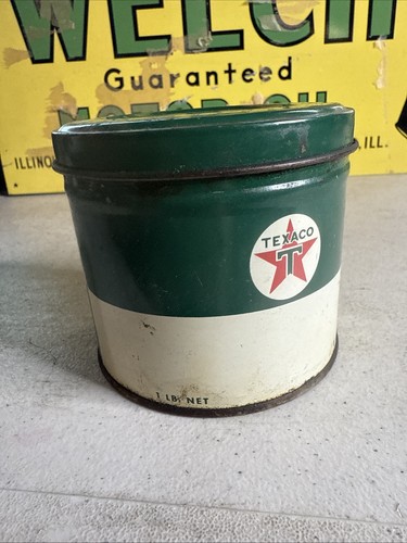 Early Texaco 1lb tazza grasso OLIO MOTORE vecchia grafica latta 1 litro - Foto 4 di 8