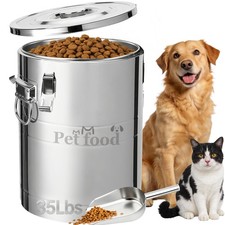 35 Lbs Stainless Steel Dog Food Storage Container, Large Airtight Pet Food St...