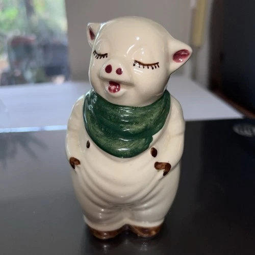 Vintage SHAWNEE Pottery SMILEY PIG Green Scarf 5" Salt Shaker