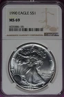 ESTATE FIND 1990 - NGC MS69 AMERICAN SILVER EAGLE DOLLAR!!  #B52603