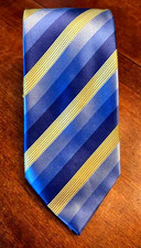 BCBG Men's OS Tie ATTITUDE Gorgeous Blue  Gold Striped 100 Silk Hand Sewn