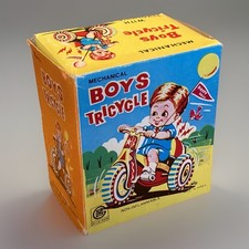 EMPTY BOX ONLY! Vtg 50s Mechanical BOYS TRICYLCE Happy Days Wind Up Bell Tin Toy