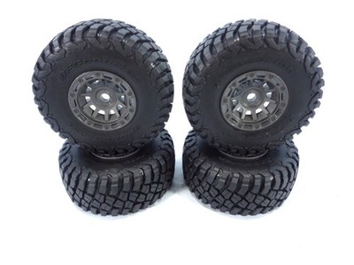4 New Traxxas Mini Slash 4x4 BF Goodrich Mud Terrain Tires and Grey Wheels 12mm
