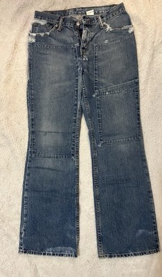 Levi s Custom Distressed Patchwork Carpenter Style, Y2K Grunge Wide Leg Size 9
