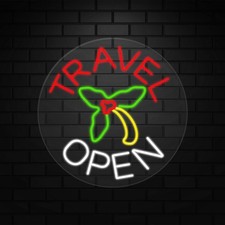 Open Travel Sign for Retail Displays  LED Flex Neon  18"W x 18"H x 1"D