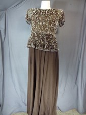 Pisarro Night Brown Beaded Mock One Piece Gown Dress size 6Petite