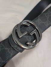 Reversible Gucci Monogram Belt Black Dark Silver GG Belt Buckle 36-38 IT 105CM