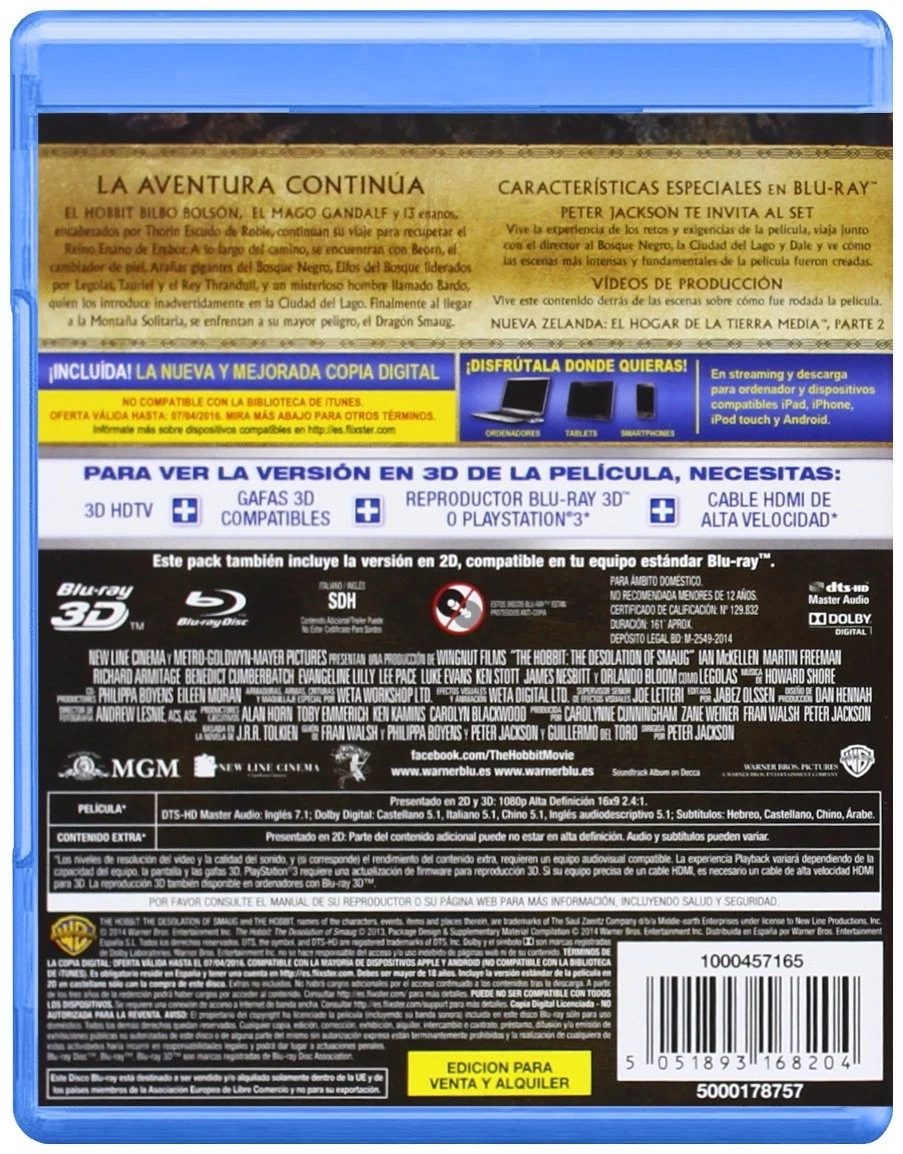 EL HOBBIT: LA DESOLACIÓN DE SMAUG (BLU-RAY 3D+2D)+COPIA DIGITAL