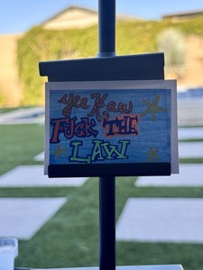 OOAK ACEO Funny/Punk Acrylic and Watercolor Blue and Neon Word Art