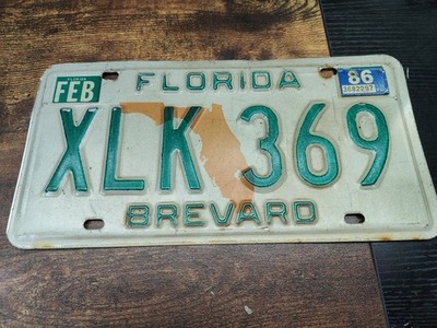 Florida FL License Plate Tag   SUNSHINE  State 1986 XLK 369 BREVARD  