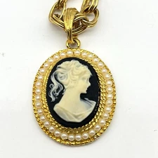 Vintage Cameo Victorian Revival Necklace Heavy Long 40"