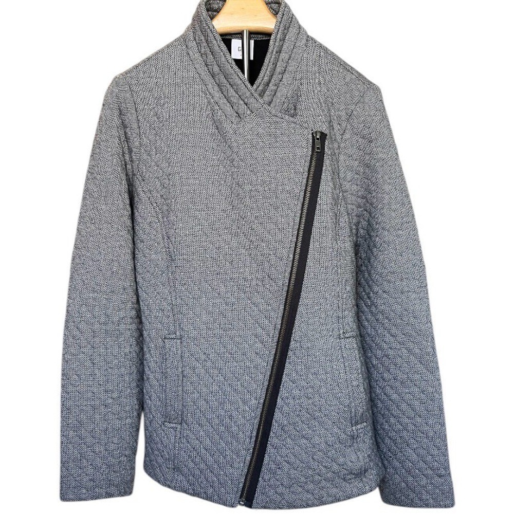 CAbi Medium Quilted Cotton Moto Jacket Herringbone Asymmetrical