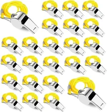 24 PCS Coaches Whistle, Stainless Steel Sports Whistle with Lanyard, Loud Crisp 