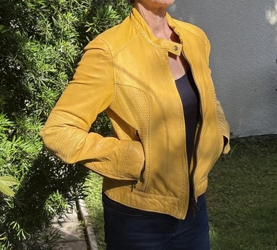 Blouson Cuir Marlboro Classics femme jaune style motard Taille M - Photo 1/4